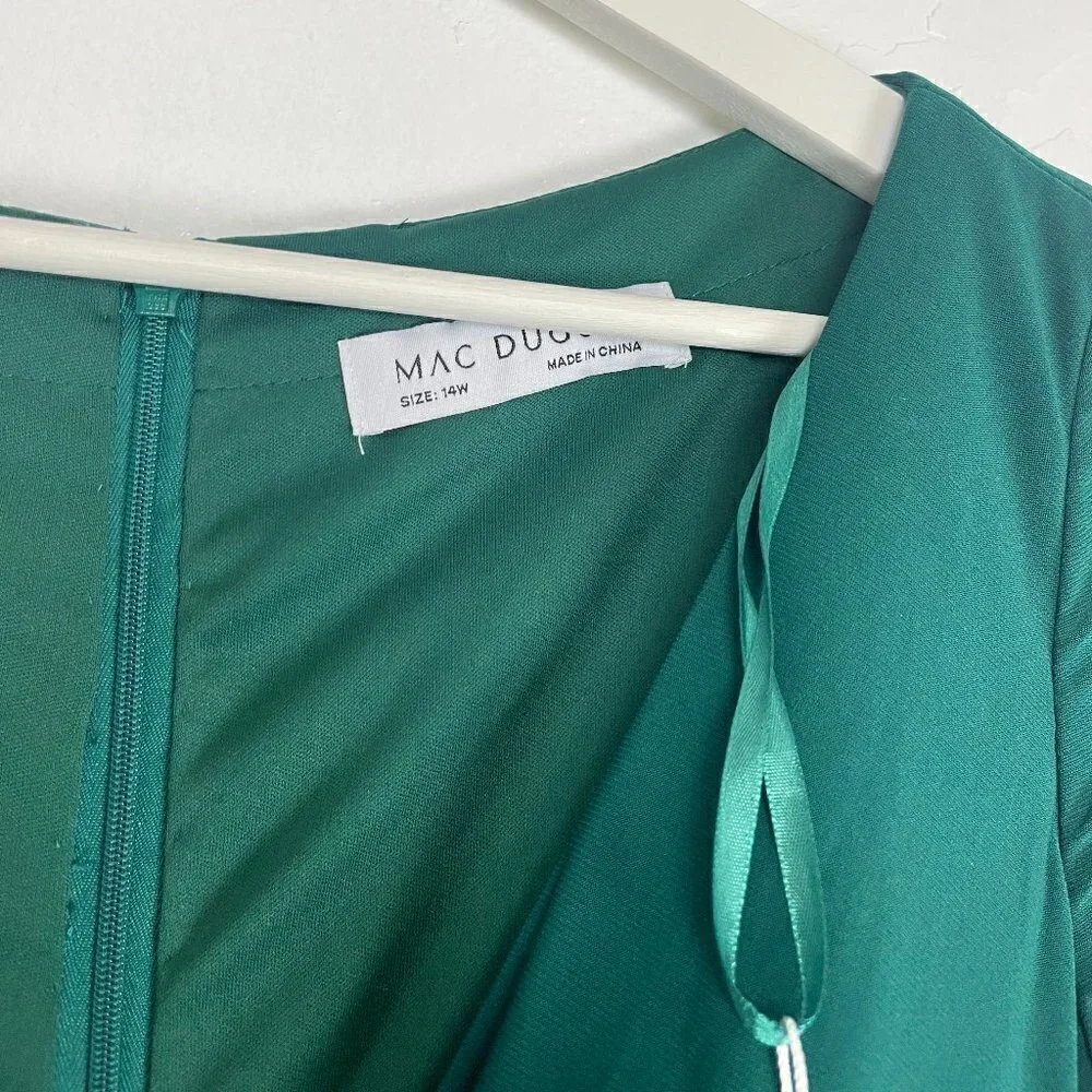 MAC DUGGAL Belted Faux Wrap Long Sleeve Jersey Gown in Green Size US 14W